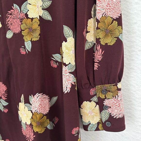 Loft Dress Women 8 Maroon Floral Long Sleeve Cottage Romantic Preppy Western - Picture 10 of 12